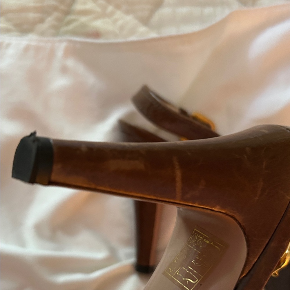 Prada Brown Leather Peep-Toe Slingback Heels - Picture 4 of 5
